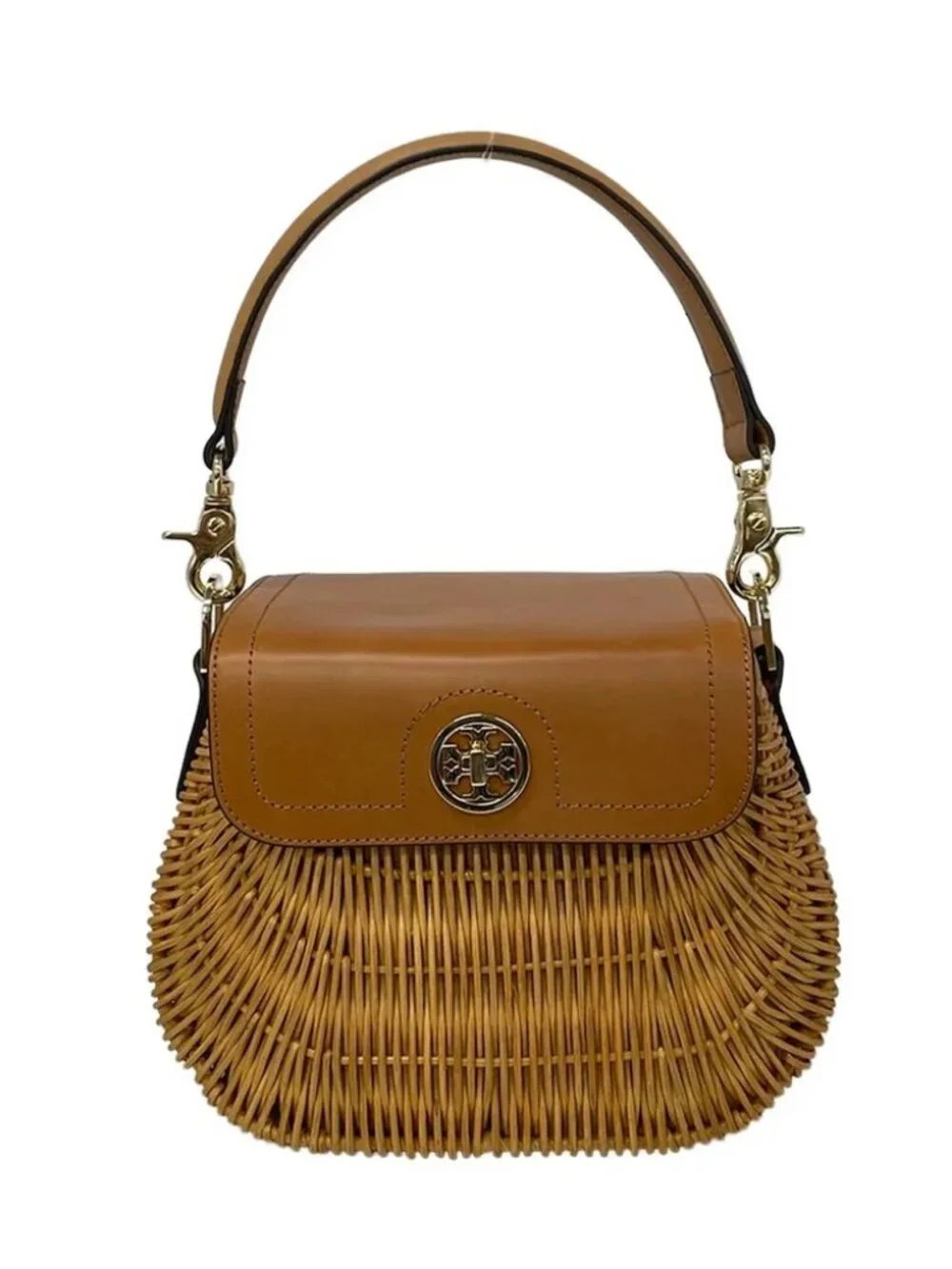 TORY BURCH Brown Natural Fiber Leather Handbag